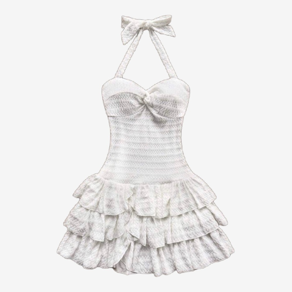 White Ruffle Knit Mini Dress